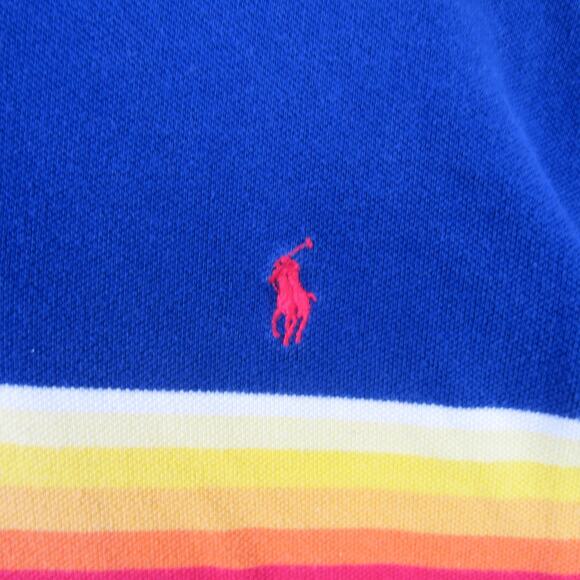 Polo Ralph Lauren Polo Shirt Mens Large Blue White Collar Stripe Pony Logo Rugby - Picture 3 of 7